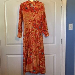 Vintage Floral Orange Maxi Dress